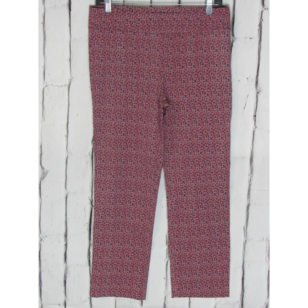 Margaret M Women Pants Large Blue & Red Floral Slimming High Rise Tummy Control